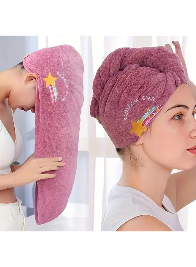 Purple Quick Dry Microfiber Hair Towel Wrap With Button Closure For Women - Image 1